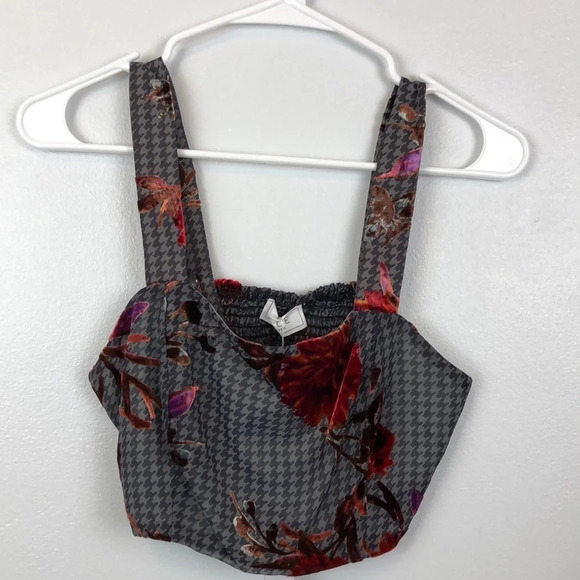 Sage The Label New Women’s Small Gray Rust Print Crop Top - Picture 1 of 11